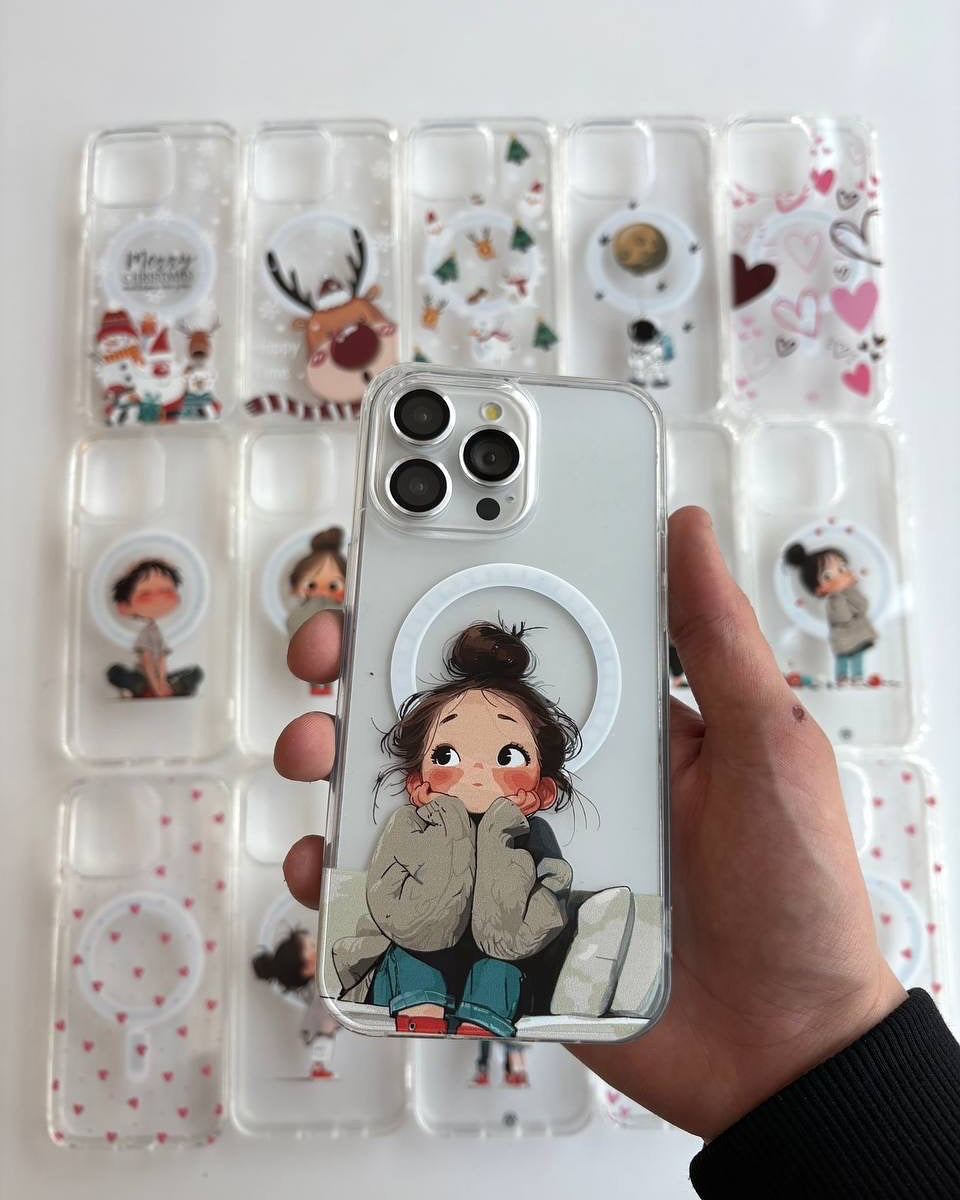 Cute Girl Boy Portraits Custom Magsafe Clear Transparent Hybrid Silicone Slim Case