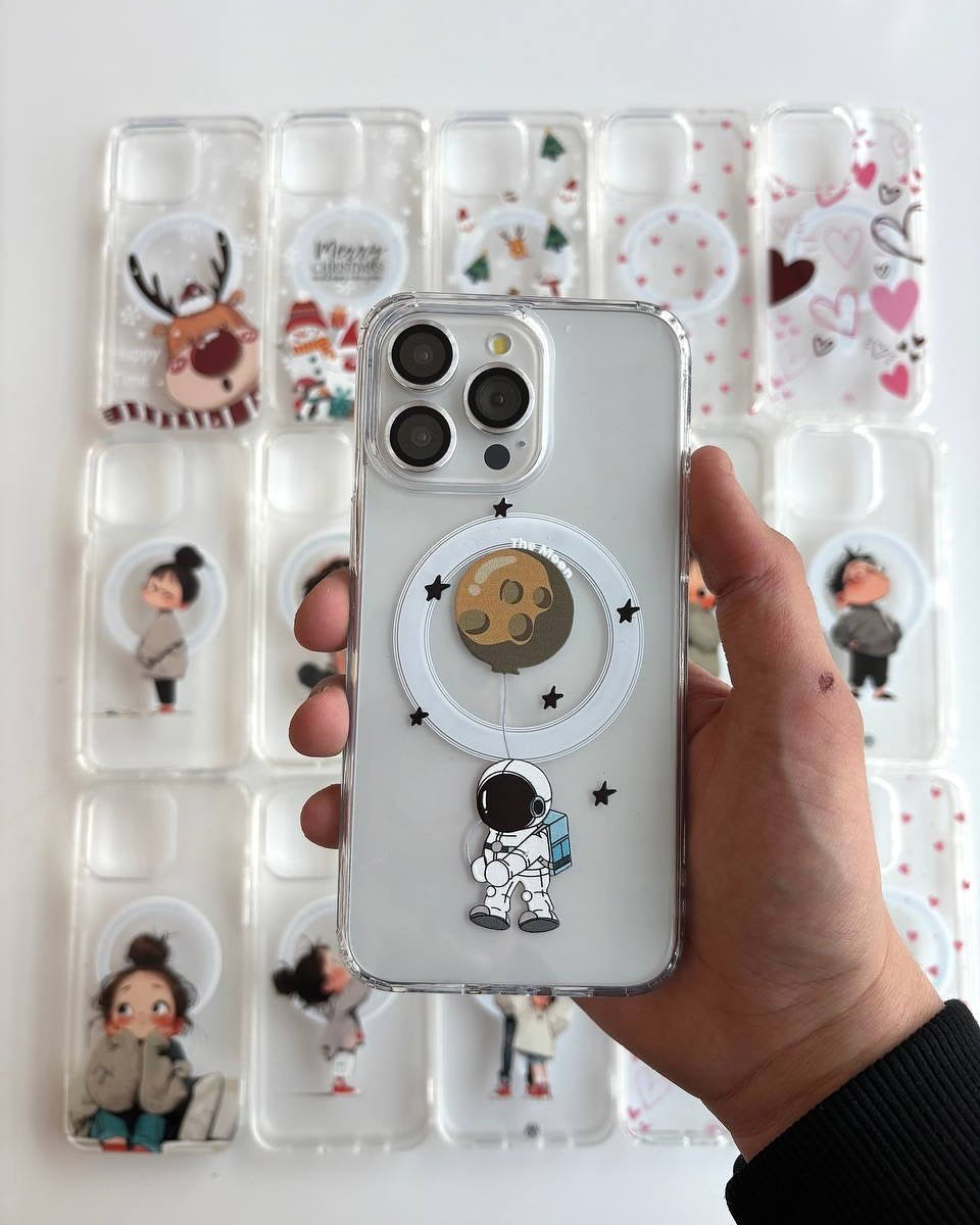 Festive Astronaut Heart Custom Magsafe Clear Transparent Hybrid Silicone Slim Case