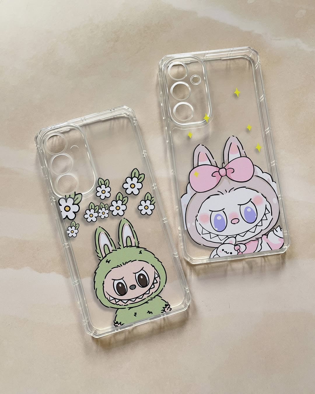 Labubu Pink Green Transparent Custom Slim Soft Cases