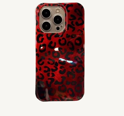 Red Black Leopard Silver Laser iPhone Case