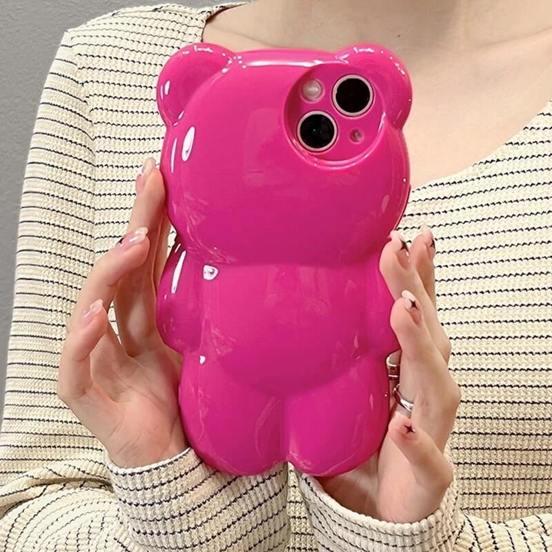 3D Cute Bear Pink Glossy Cases