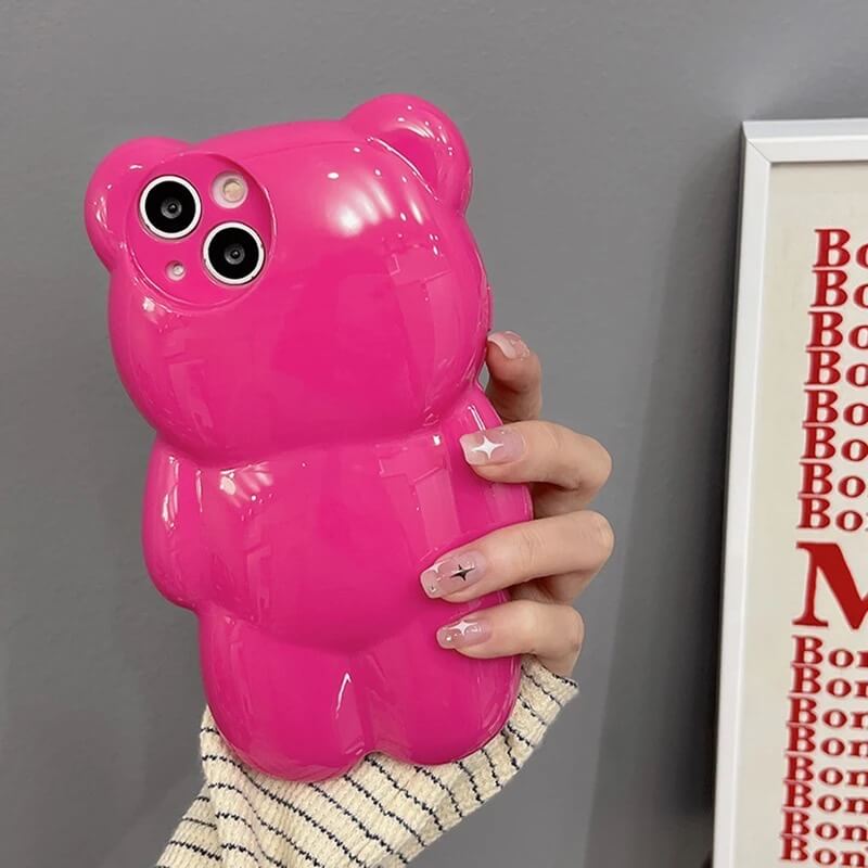 3D Cute Bear Pink Glossy Cases