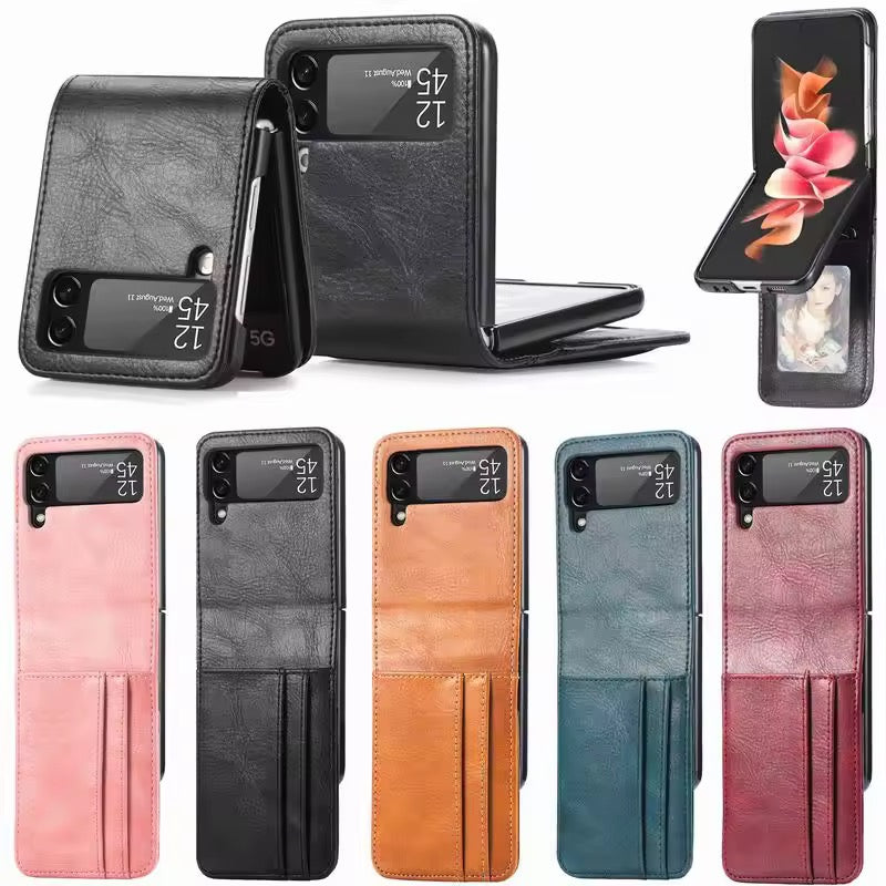 Premium Leather Wallet Wireless Charging Samsung Z Flip Case