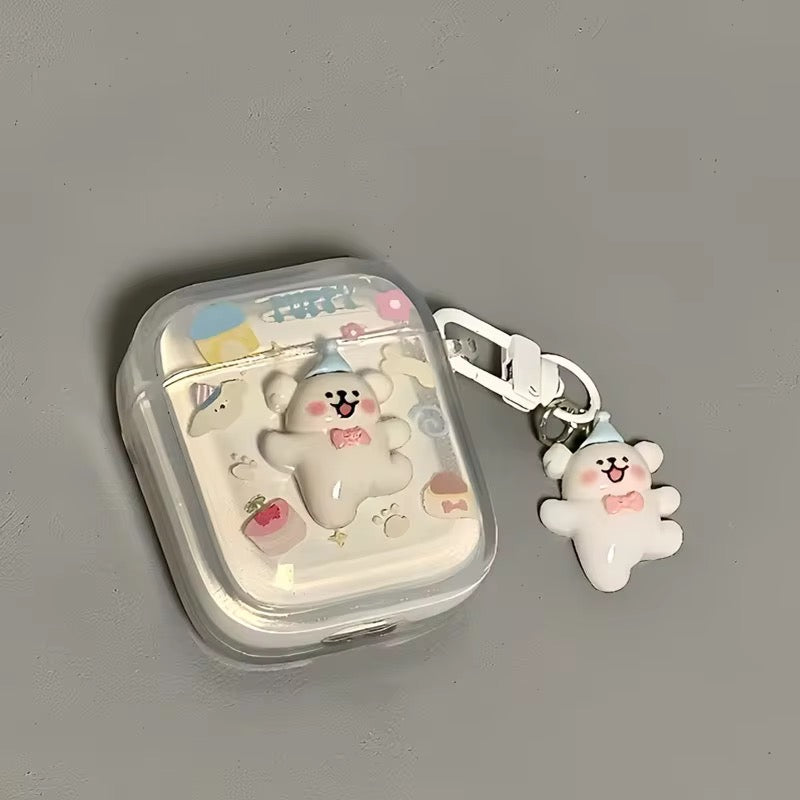 3D White Bear Transparent Airpod Case With Hanging