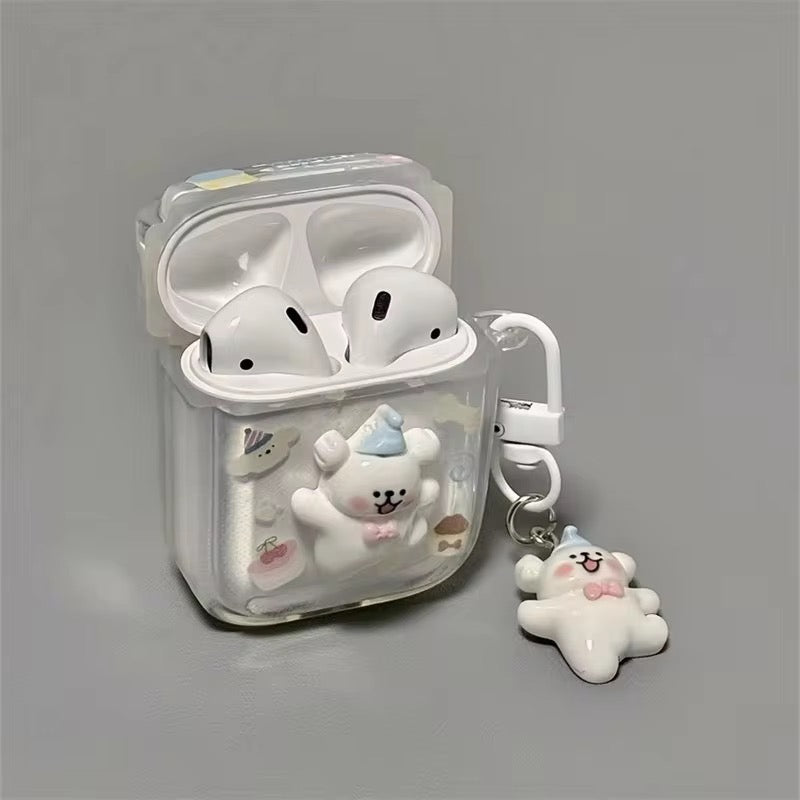 3D White Bear Transparent Airpod Case With Hanging