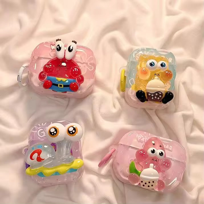 3D Spongebob Squarepants Patrick Star Gary Mr.Krabs Cartoon Glossy Airpod Silicone Case