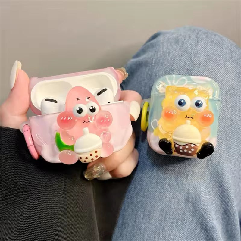3D Spongebob Squarepants Patrick Star Gary Mr.Krabs Cartoon Glossy Airpod Silicone Case