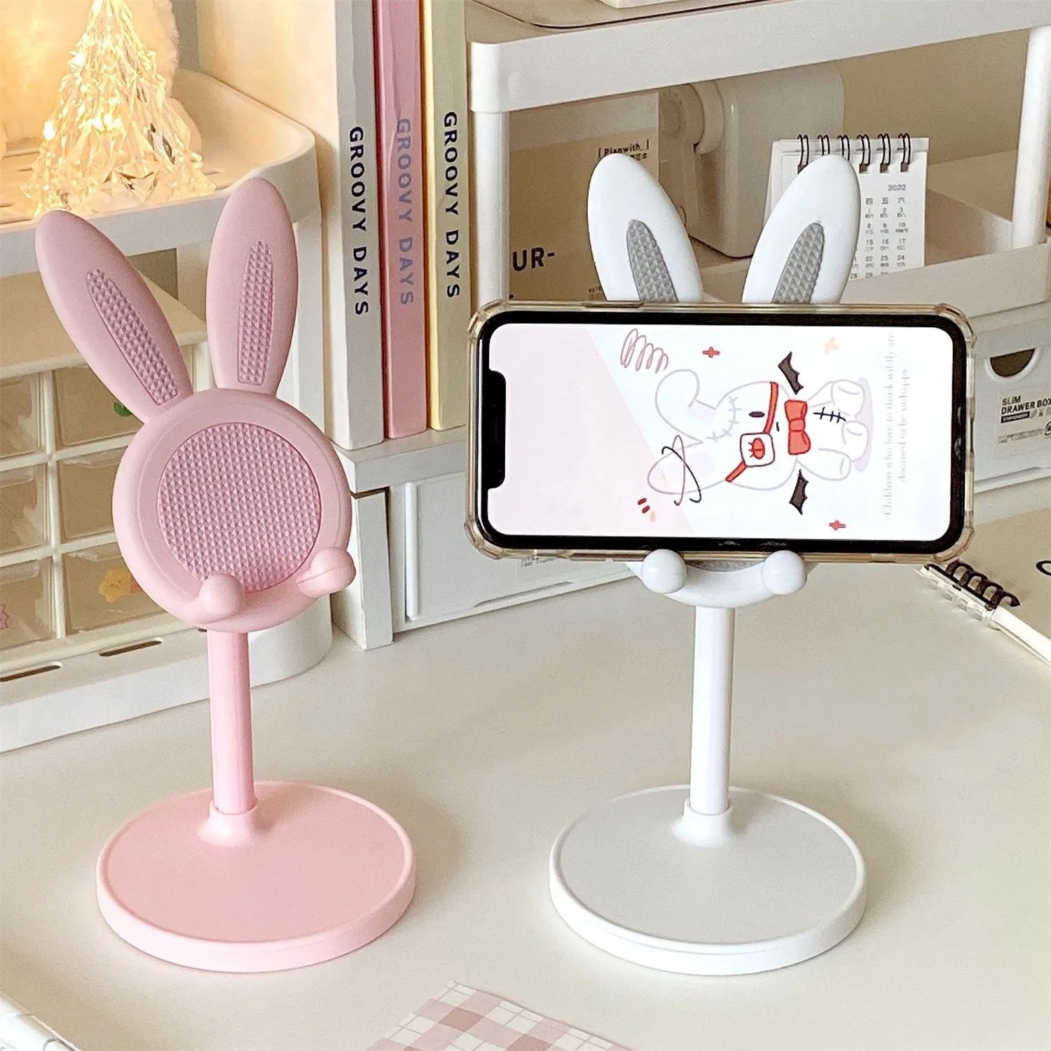 Cute Rabbit Bunny Table Desktop Phone Holder Silicone Rubber Retractable Stand
