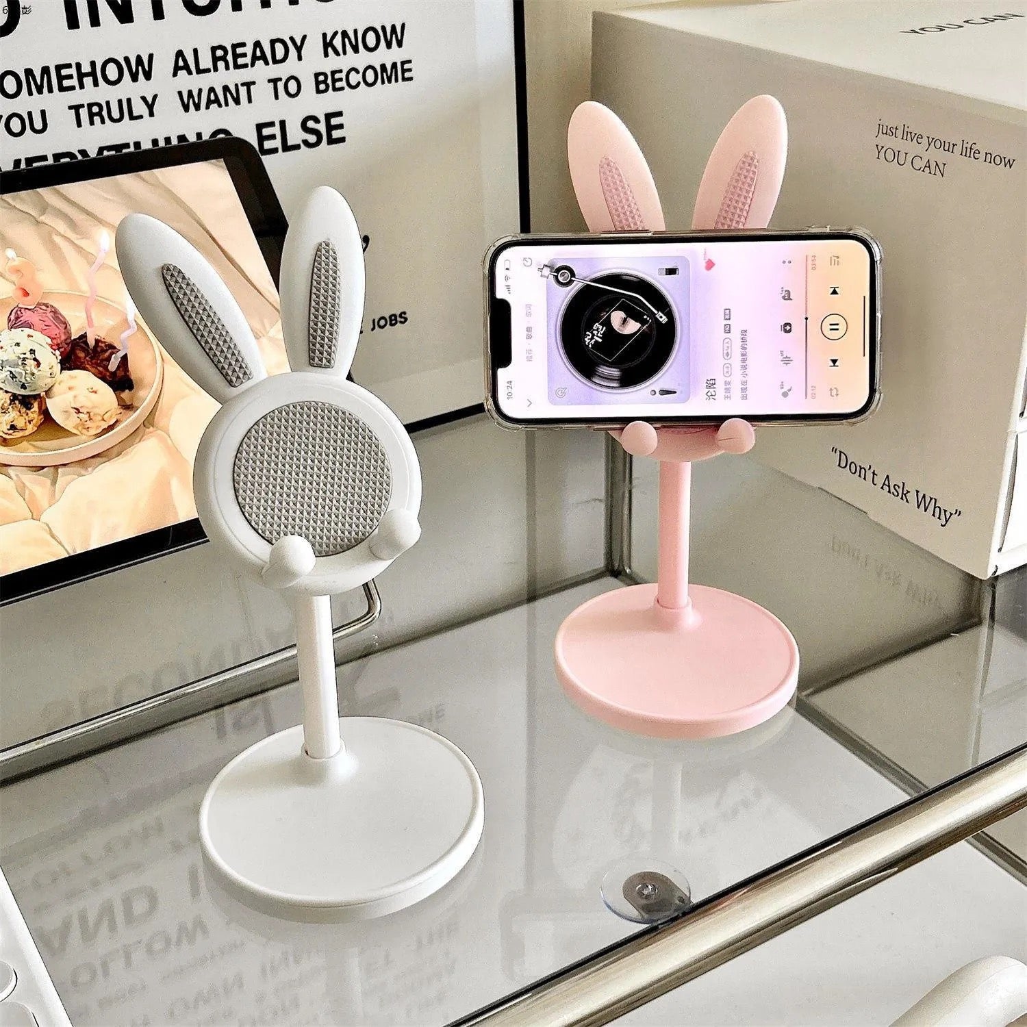 Cute Rabbit Bunny Table Desktop Phone Holder Silicone Rubber Retractable Stand