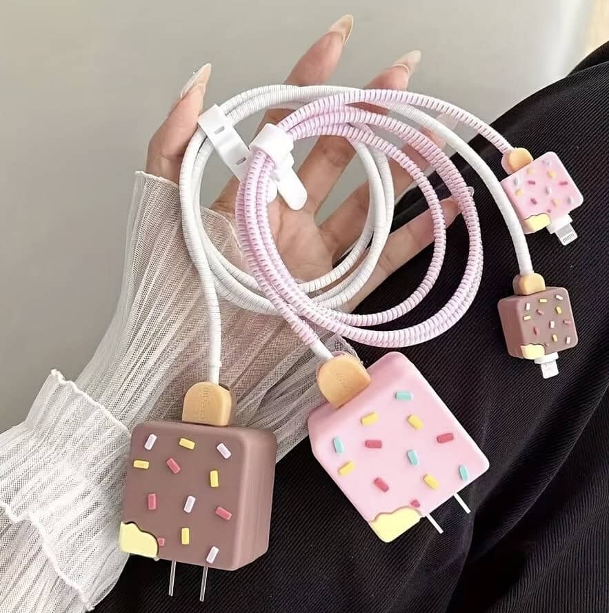 Pink Ice Cream iPhone Charger Set With Wire Protection