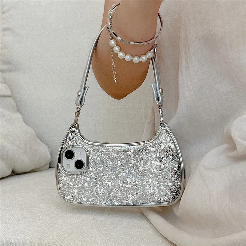 New Silver Bling Glitter Handbag iPhone Case