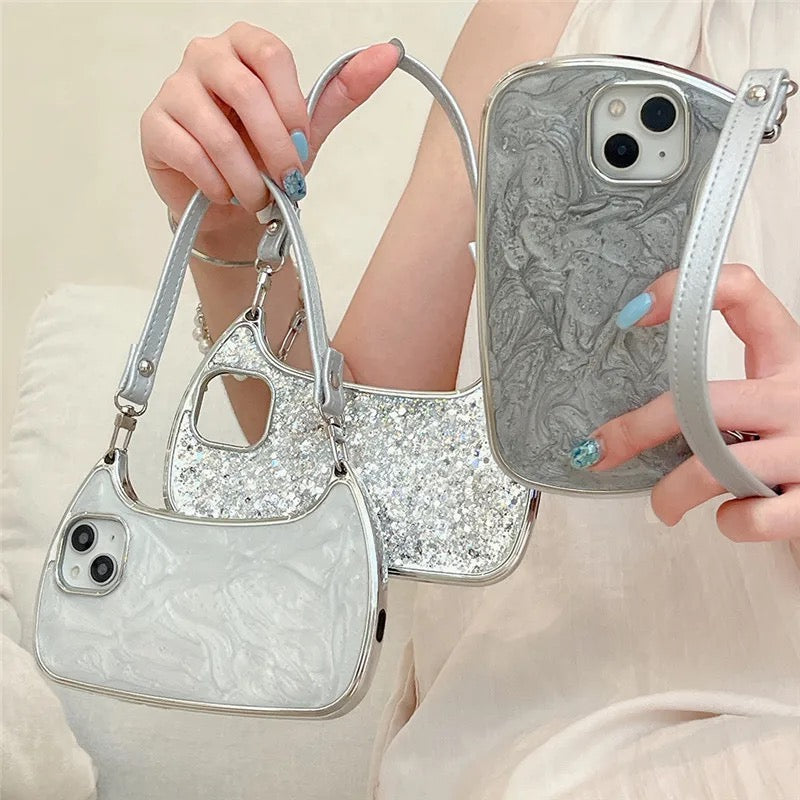 New Silver Bling Glitter Handbag iPhone Case