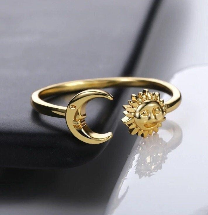 Moon Sun Golden Adjustable Finger Ring
