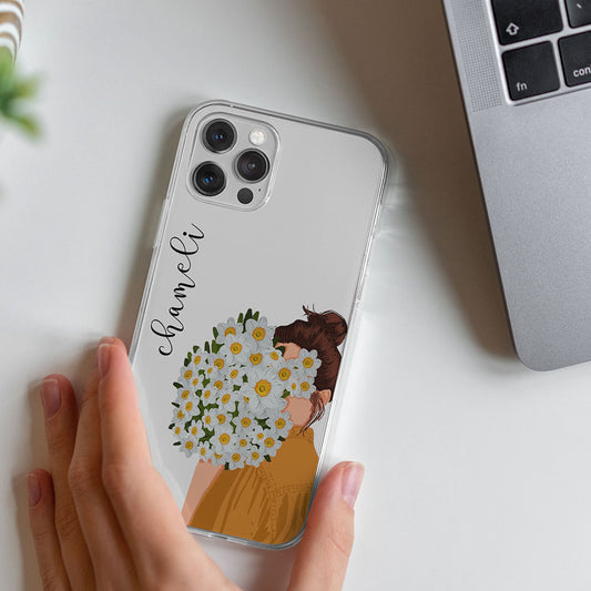 Flower Floral Girl Portrait Name Initial Transparent Custom Slim Soft Cases