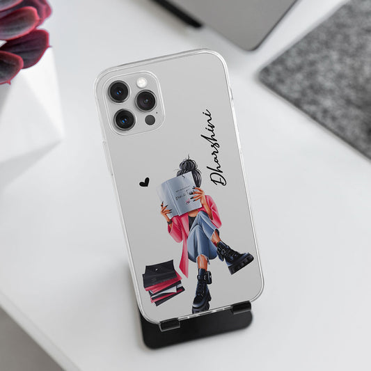 Book Lover Girl Name Initial Transparent Custom Slim Soft Cases