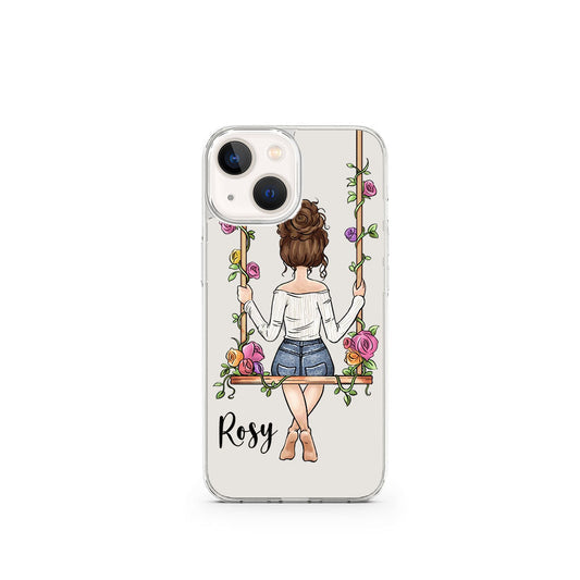 Girl Swing Name Initial Floral Transparent Custom Slim Soft Cases