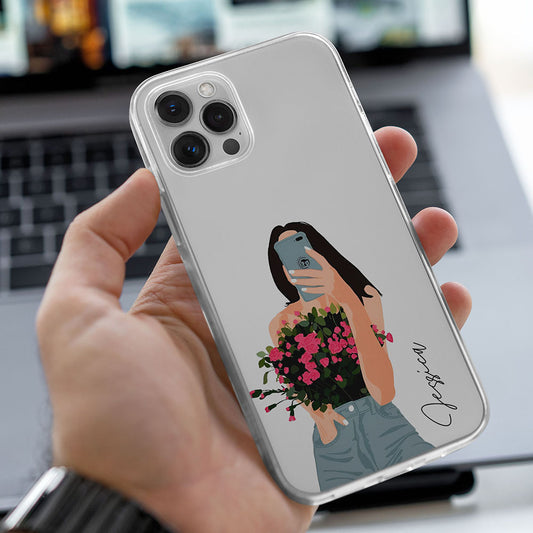 Flower Girl Potrait Jeans Name Initial Transparent Custom Slim Soft Cases