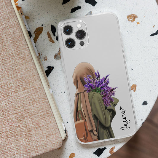 Purple Flower Girl Name Initial Transparent Custom Slim Soft Cases
