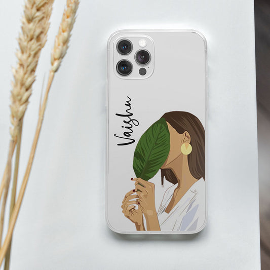 Green Leaf Girl Name Initial Portrait Transparent Custom Slim Soft Cases