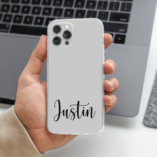 Black Cursive Name Initial Custom Transparent Slim Soft Cases