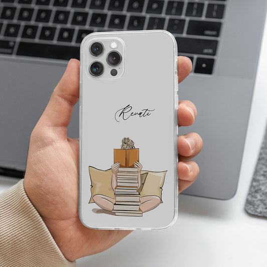 Girl Bookworm Name Initial Transparent Custom Slim Soft Cases
