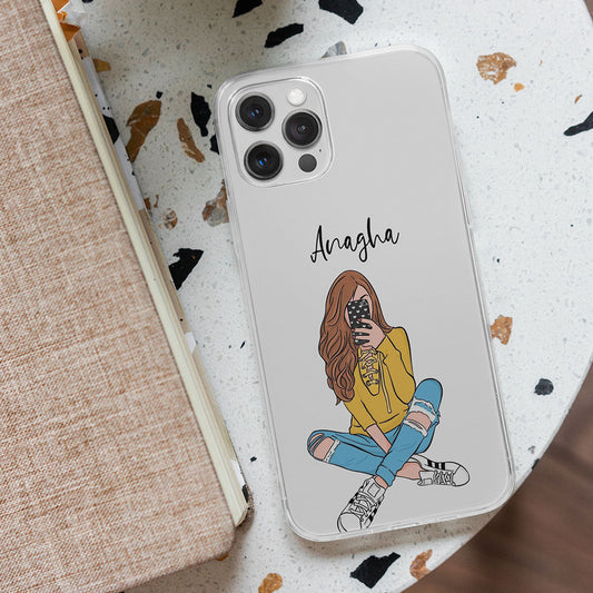 Girl Selfie Name Initial Transparent Custom Slim Soft Cases