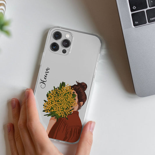 Girl Yellow Bouquet Name Initial Transparent Custom Slim Soft Cases