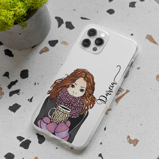 Coffee Girl Name Initial Transparent Custom Slim Soft Cases