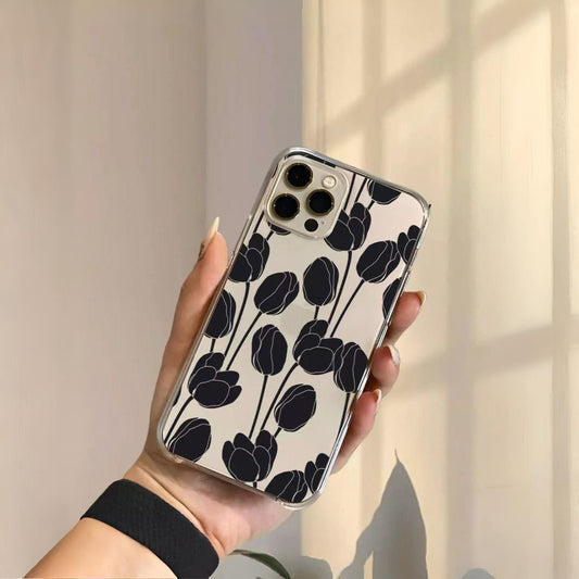Black Tulip Flower Floral Transparent Custom Slim Soft Cases