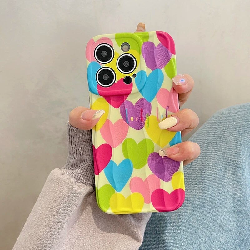 Colorful Love Heart Textured iPhone Soft Silicone Case