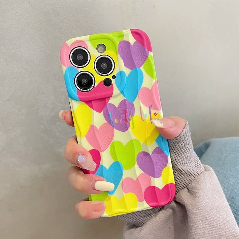 Colorful Love Heart Textured iPhone Soft Silicone Case