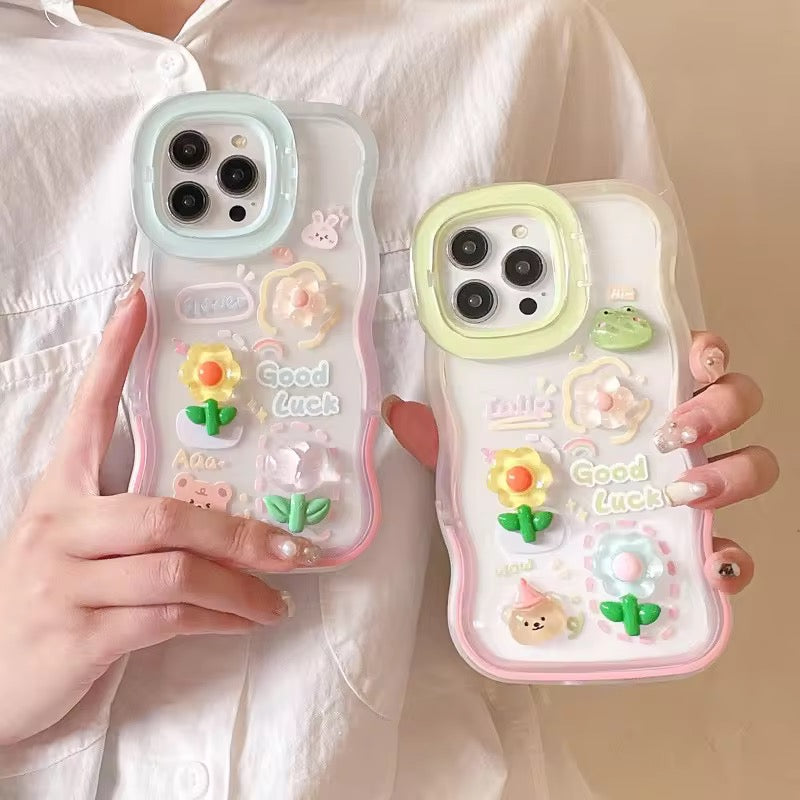 3D Colorful Dual Stands Trendy Frog Bunny  iPhone Bumper Silicone Case