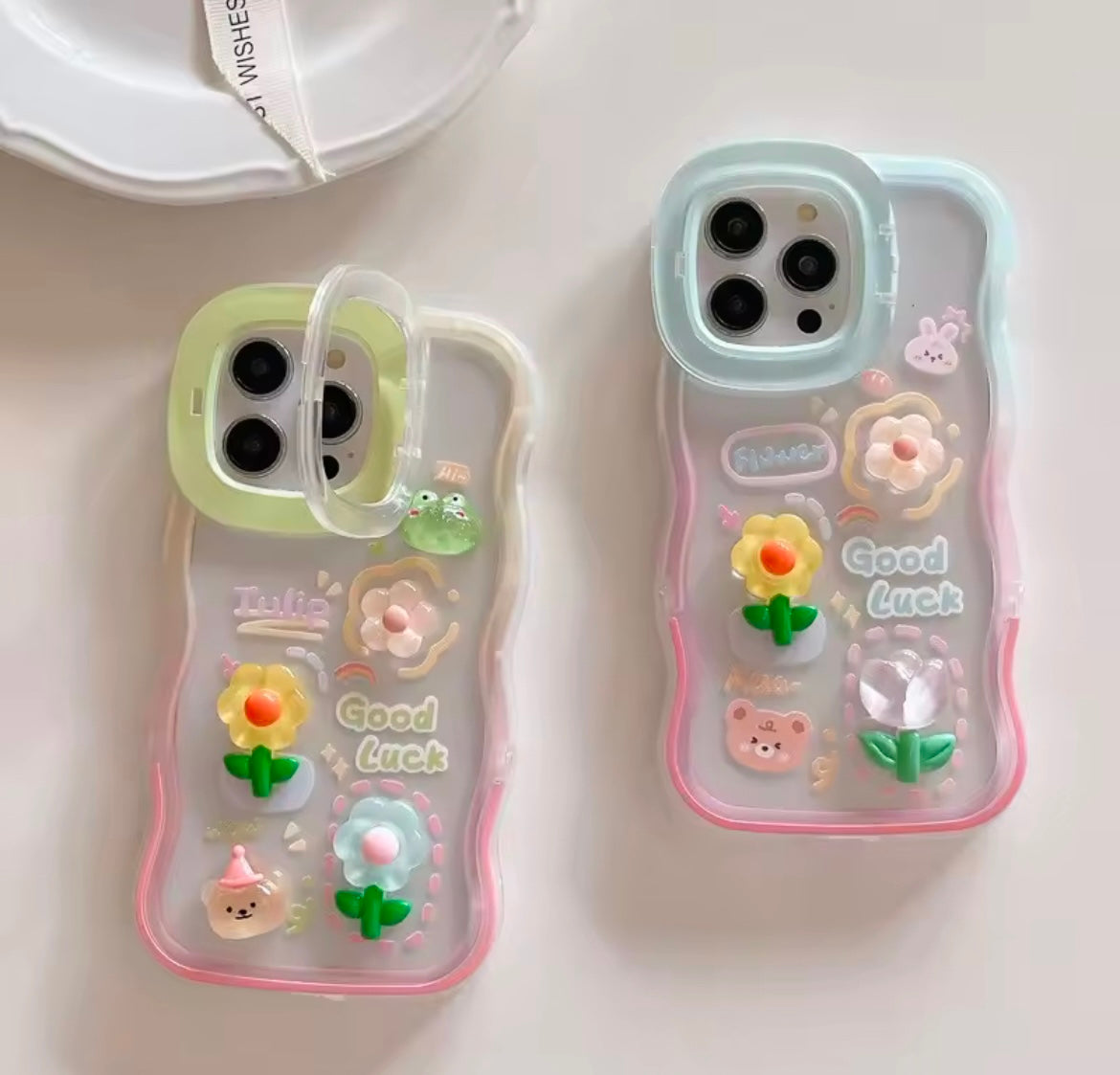 3D Colorful Dual Stands Trendy Frog Bunny  iPhone Bumper Silicone Case
