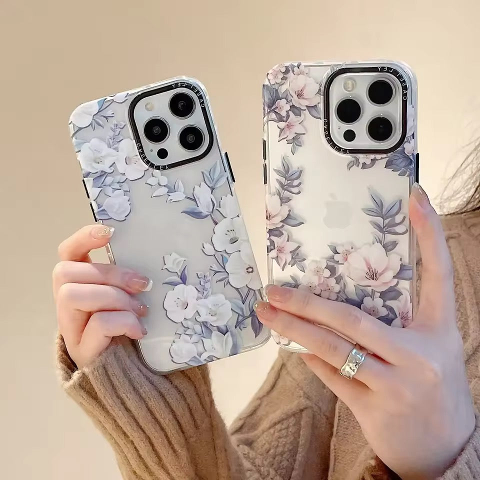 Cute Retro Floral Flowers Transparent iPhone Case