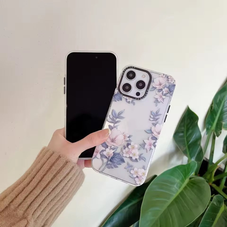 Cute Retro Floral Flowers Transparent iPhone Case