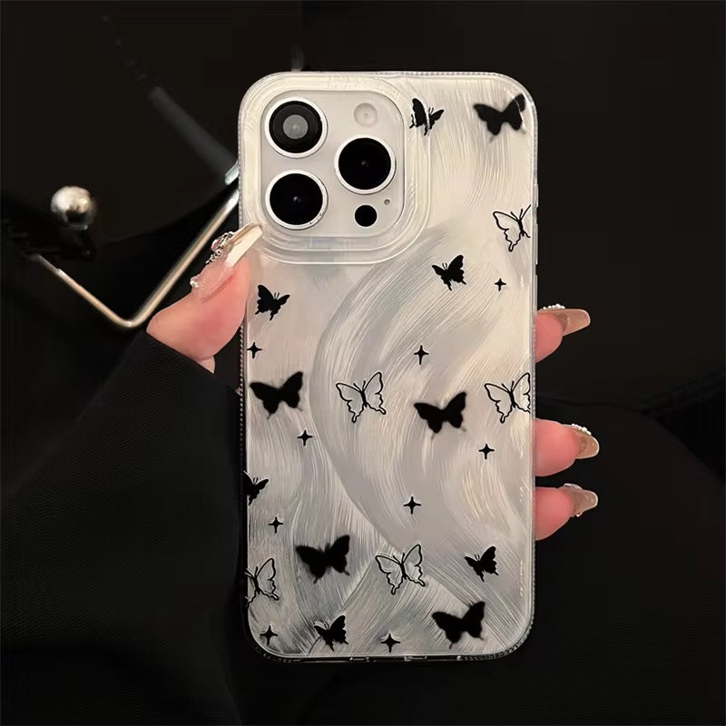 Silver Gradient Glossy Laser Black Butterfly iPhone Case