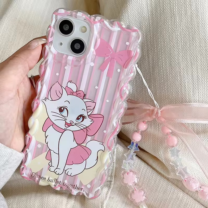 Cute Pink Cat Spiral Border Semi-Transparent Lanyard iPhone Case