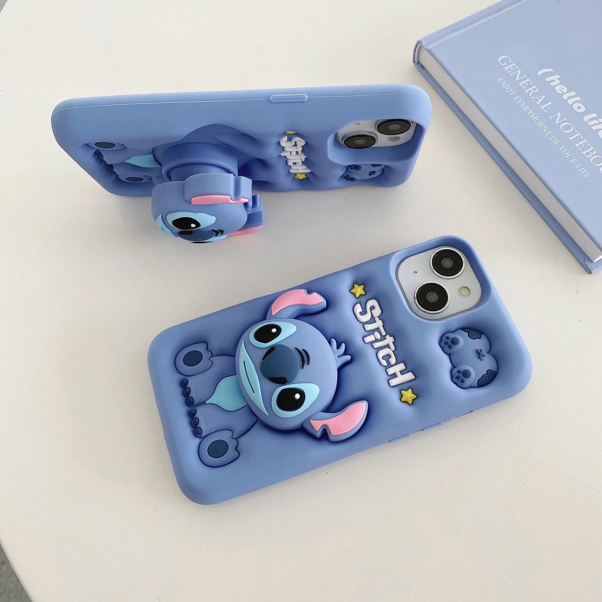 3D Stitch iPhone Samsung Attached Phone Holder Stand Rubber Silicone Case