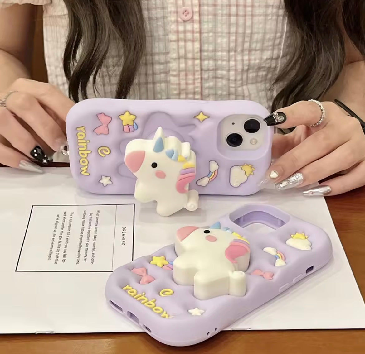 3D Unicorn Dancing Light Phone Holder Trending Shockproof Rubber Silicone iPhone Case