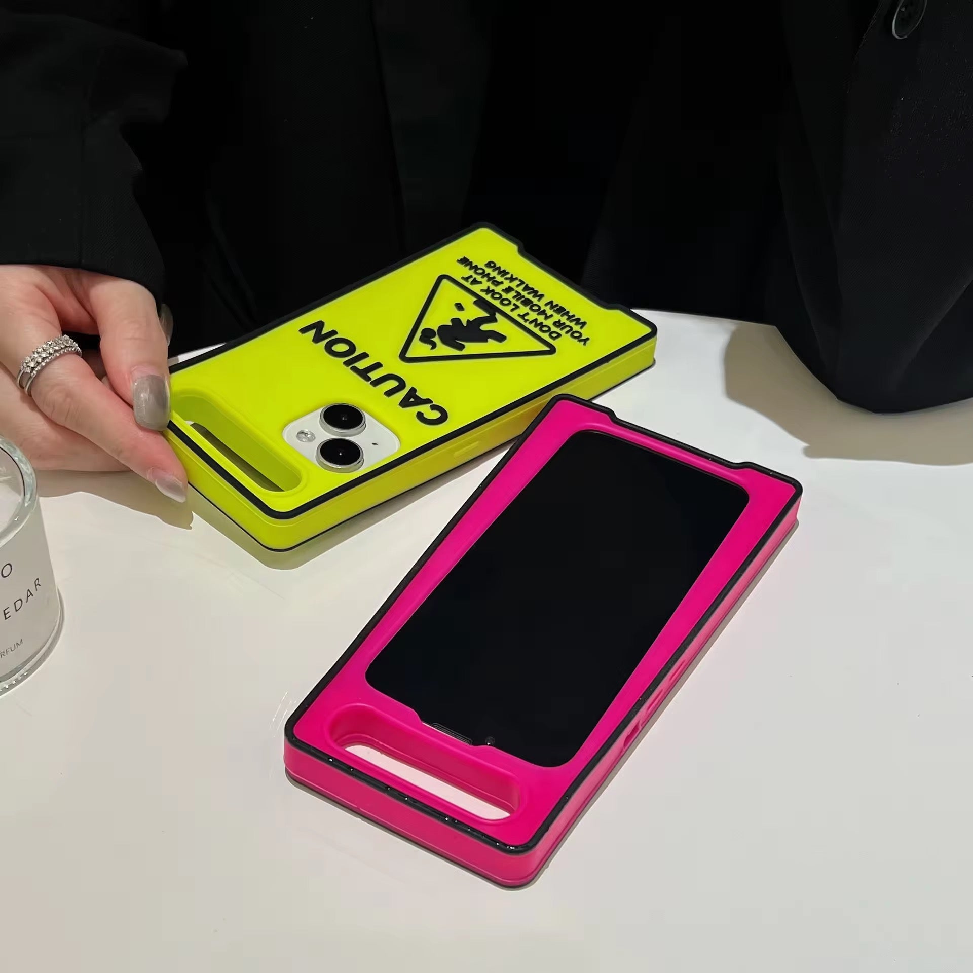 3D Cute Warning Board Glow In Dark Luminous Handle Silicone Rubber iPhone Case