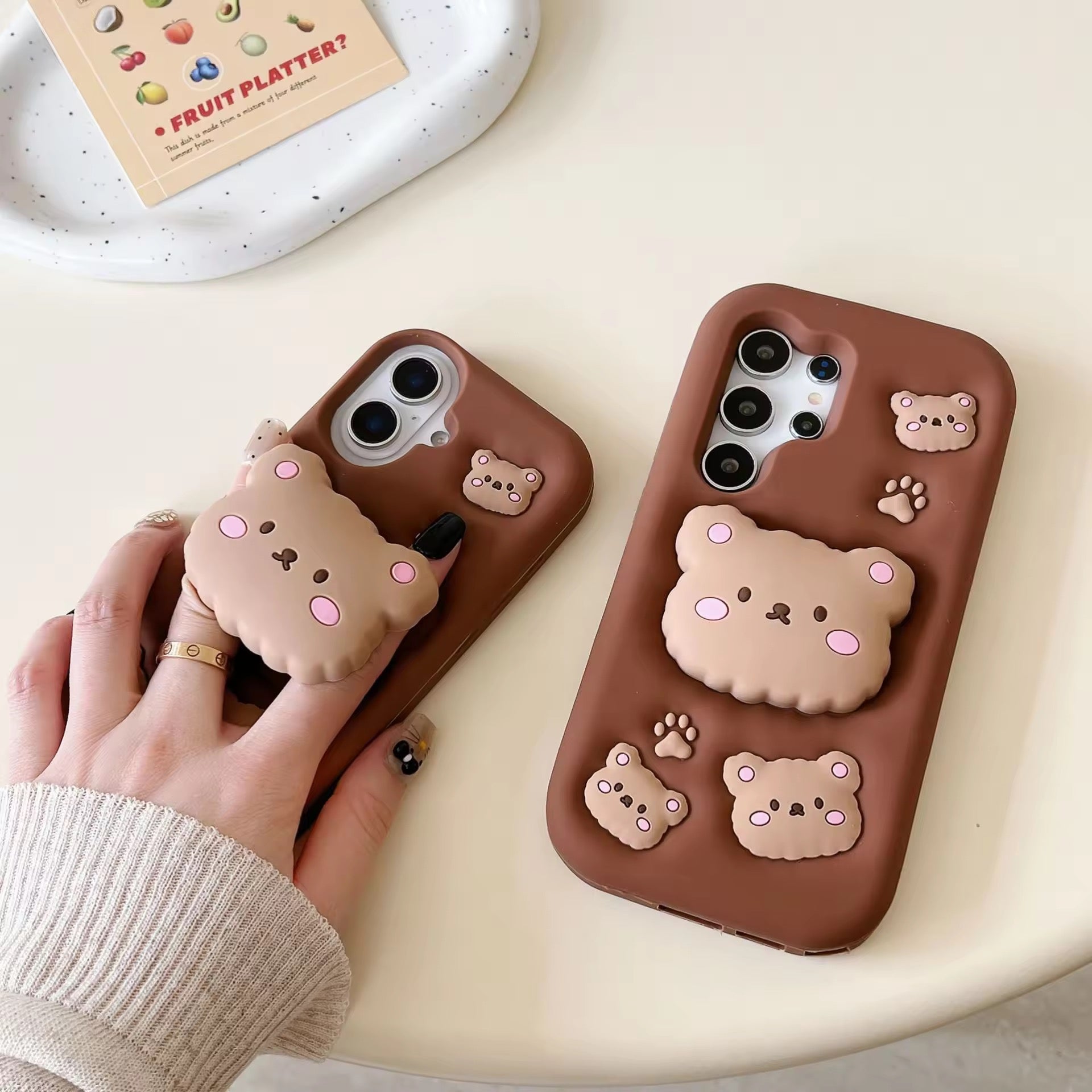Samsung 3D Brown Teddy Bear Stand Phone Holder Soft Silicone Rubber Case