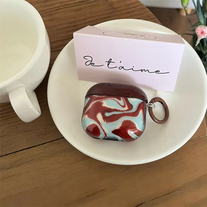 Brown Blue Waves Airpod Glossy Case