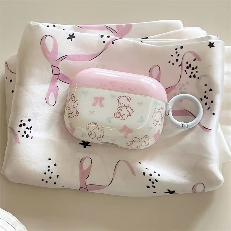 White Pink Teddy Bear Airpod Glossy Case