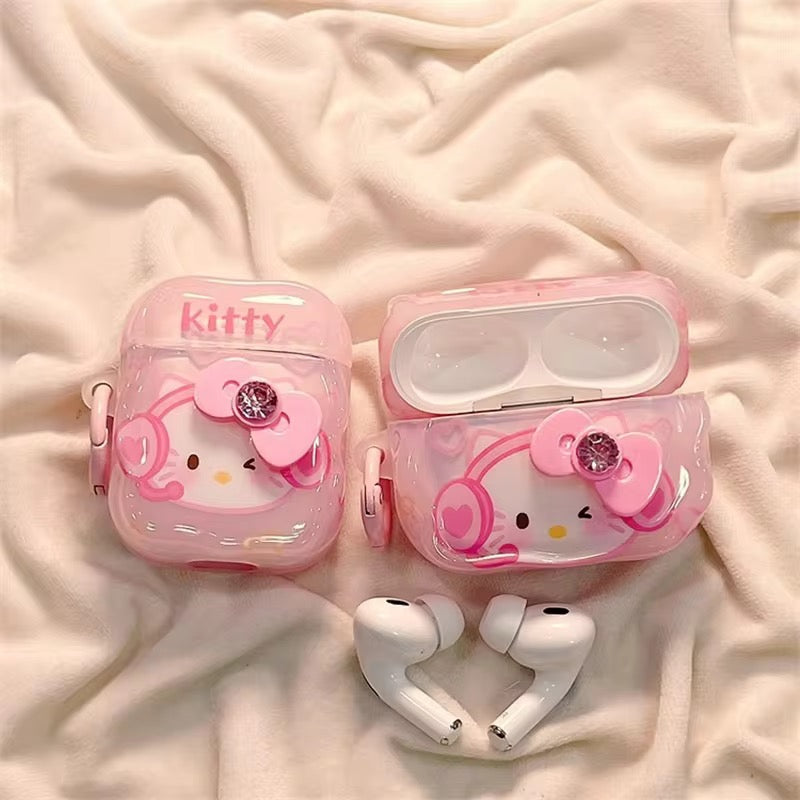 3D Pink Bow Hello Kitty Airpod Glossy Case