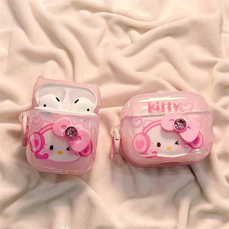 3D Pink Bow Hello Kitty Airpod Glossy Case