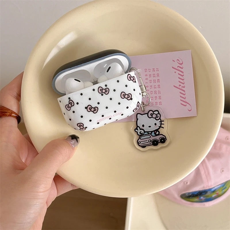 Black White Pink Bow Hello Kitty Airpod Glossy Case With Hanging