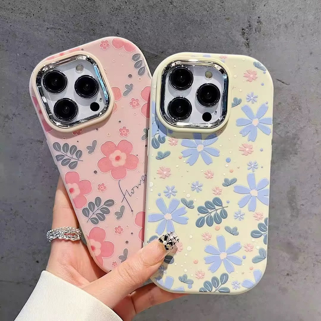Fresh Candy Colorful Flowers Silver Border iPhone Silicone Rubber Case