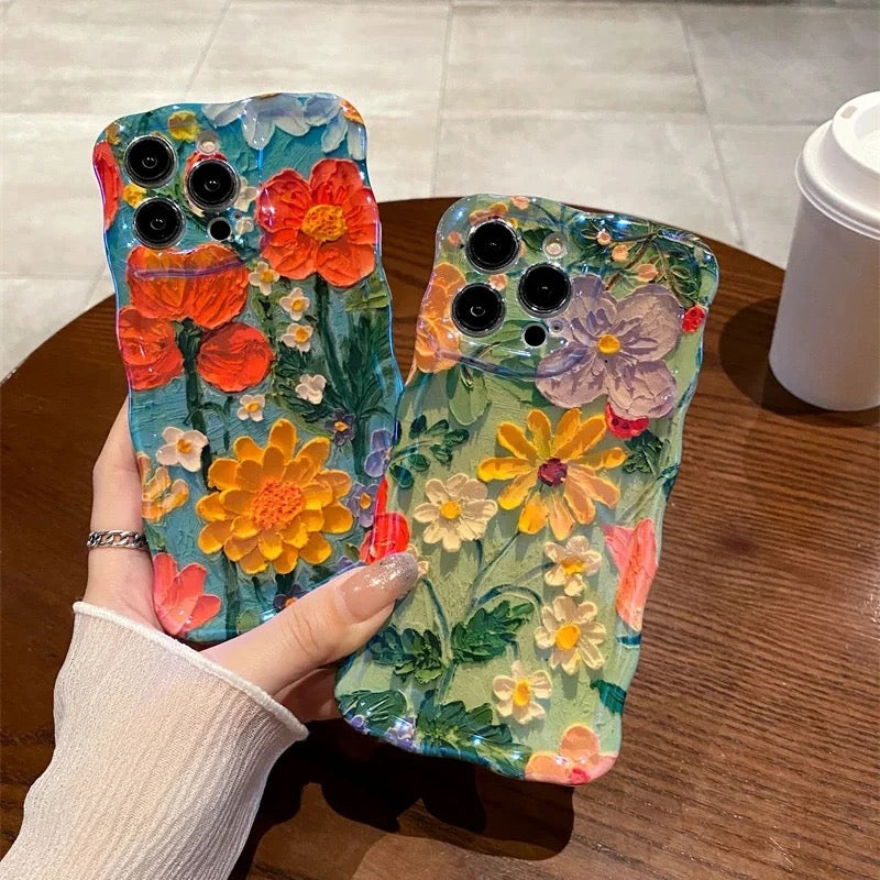 Dark Green Vibrant  Laser Floral Flowers Holographic iPhone Soft Silicone Case