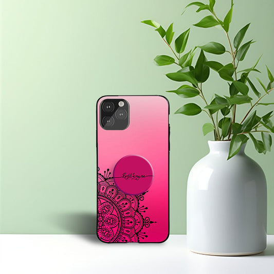 Soft Pink Mandal Accent Phone Holder Glossy Metal Bumper Case