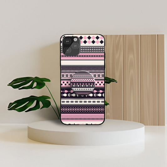 Ethnic Pink Stripe Phone Holder Glossy Metal Bumper Case